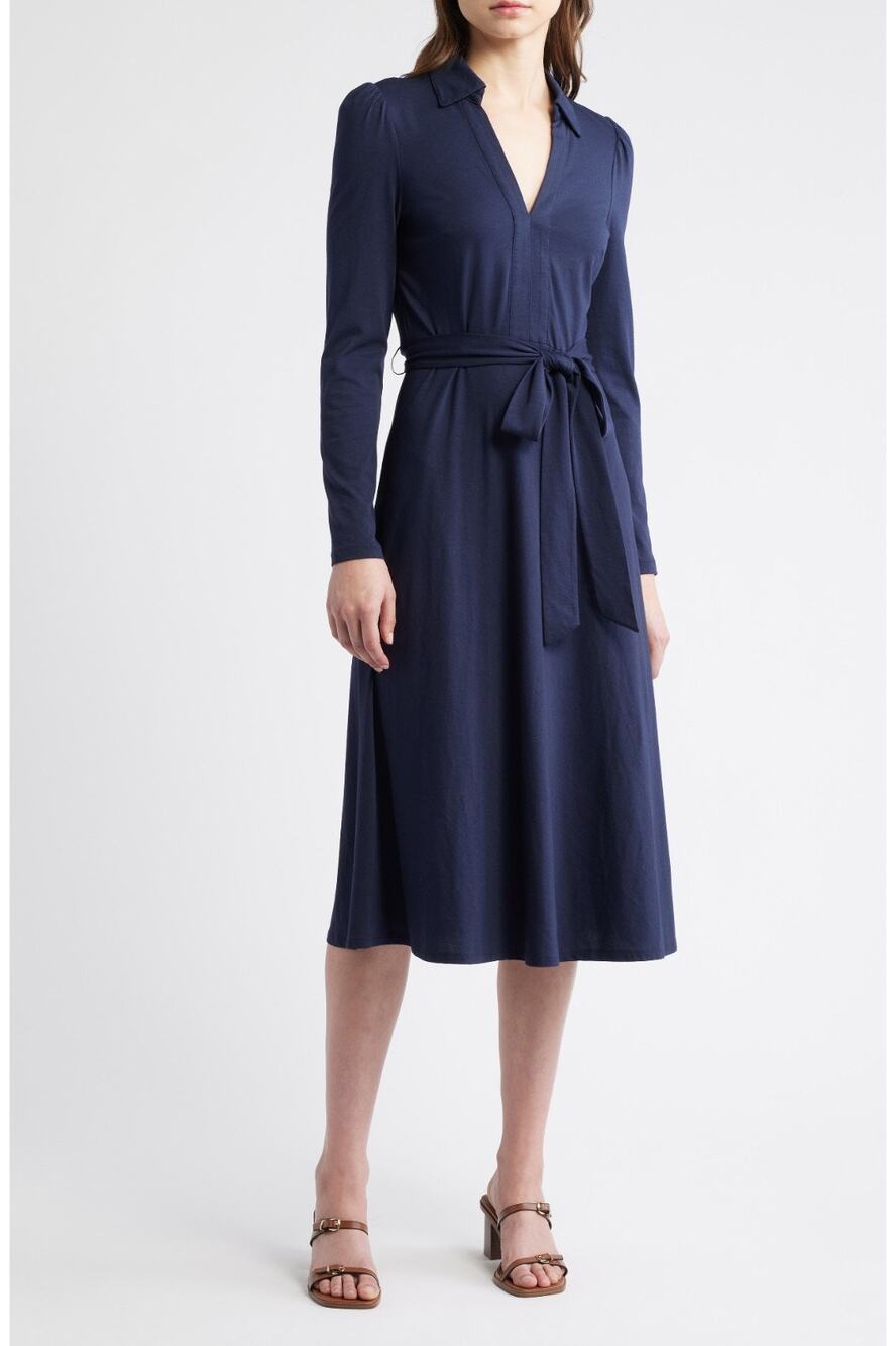 Boden Imogen Navy Cotton Blend Long Sleeve Midi Dress US 6